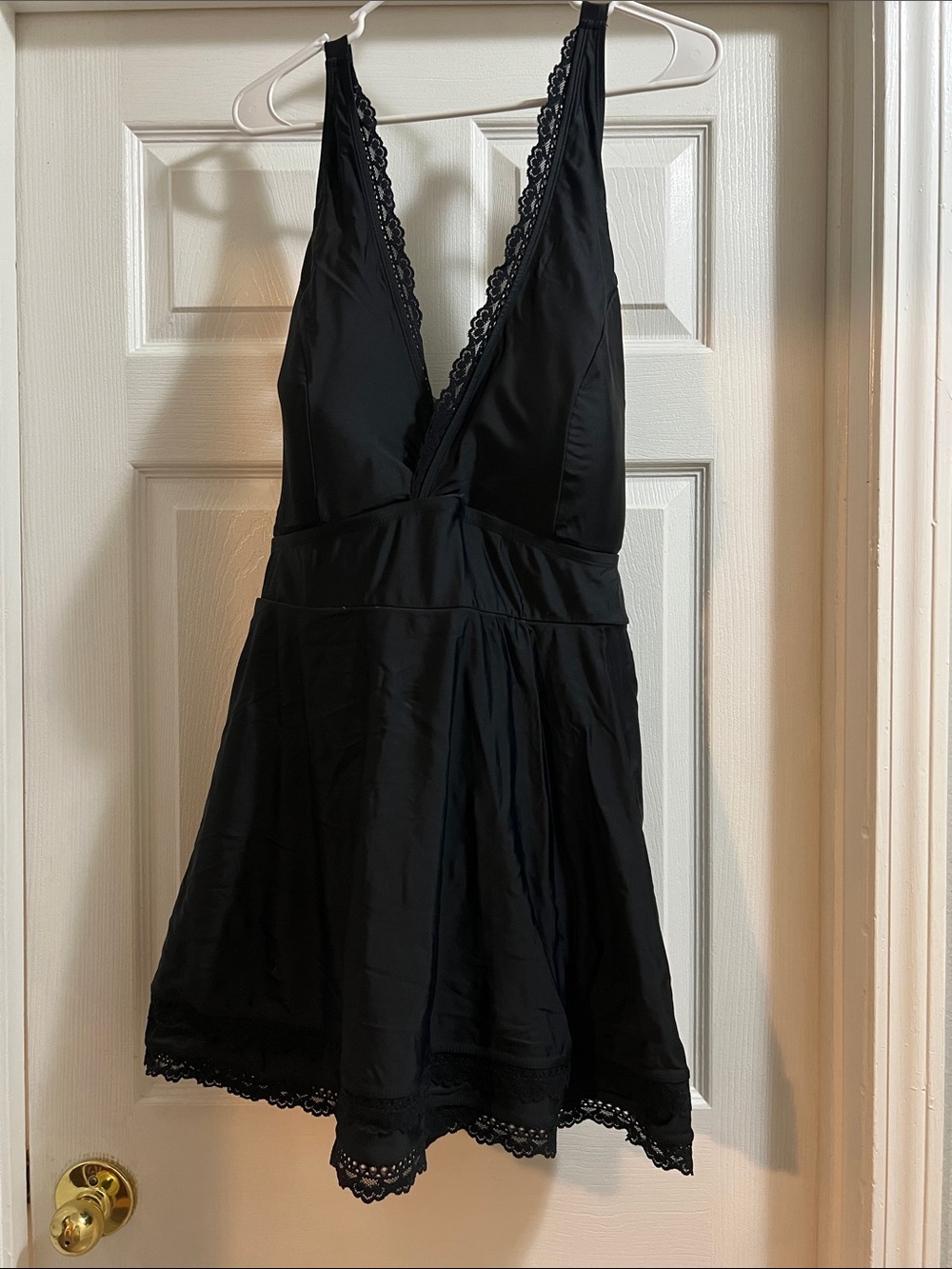 Women’s Black Lace-Trim Swim Dress